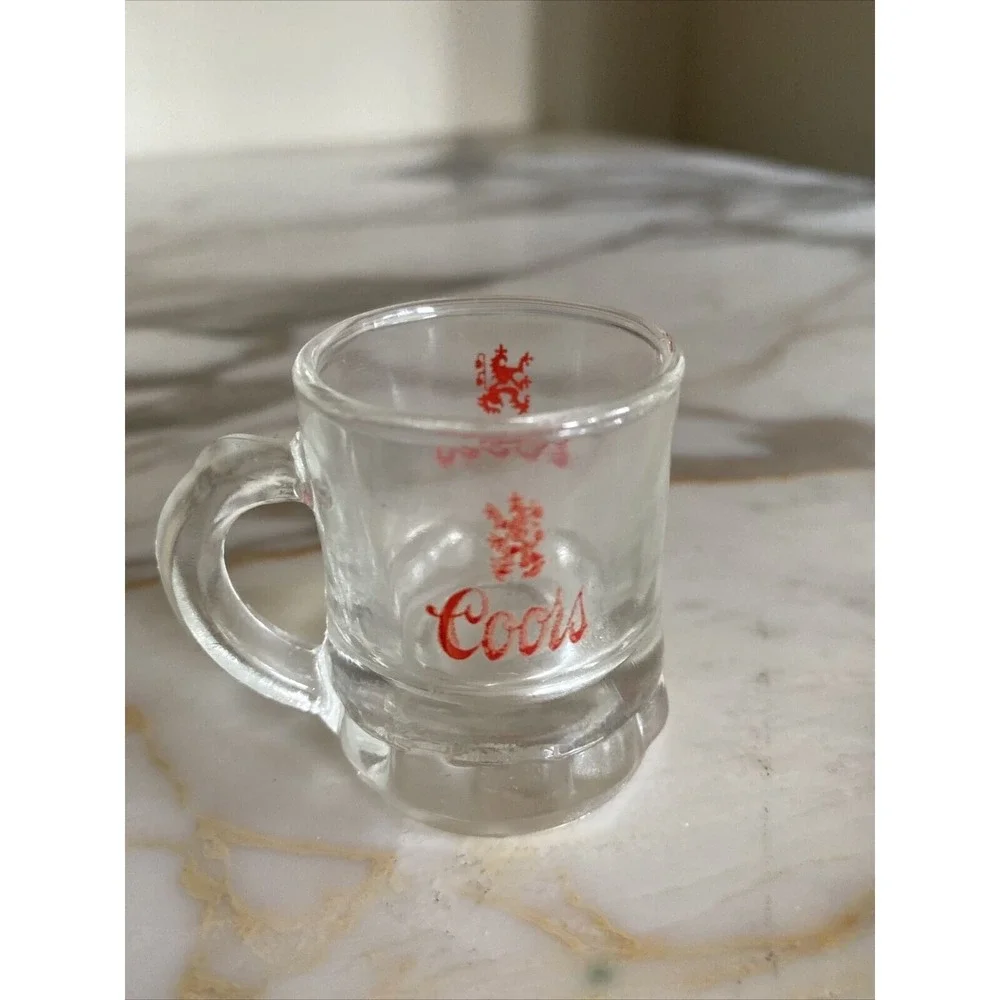 Coors Shot Glass Clear Mini Beer Stein Mug Red Logo Vintage Barware Collectible